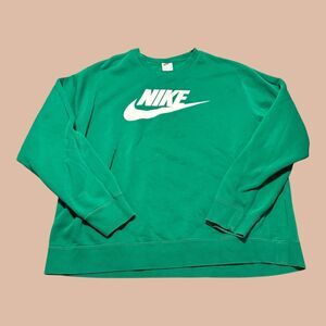 Nike Sweatshirt Mens XL Green Fleece Lined Big Swoosh Logo Long Sleeve Pullover